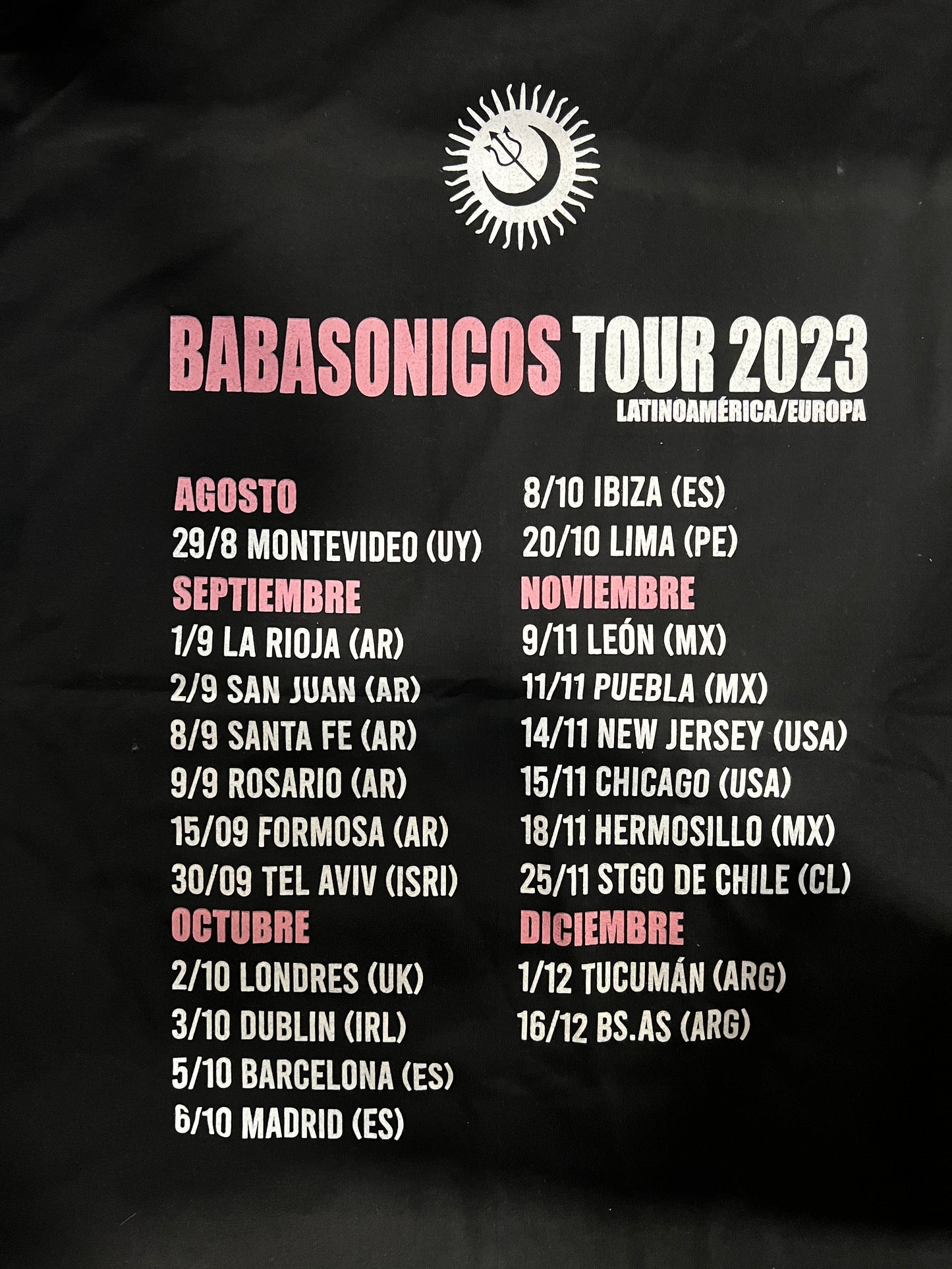 BABASONICOS TEE TOUR 2023 BLACK